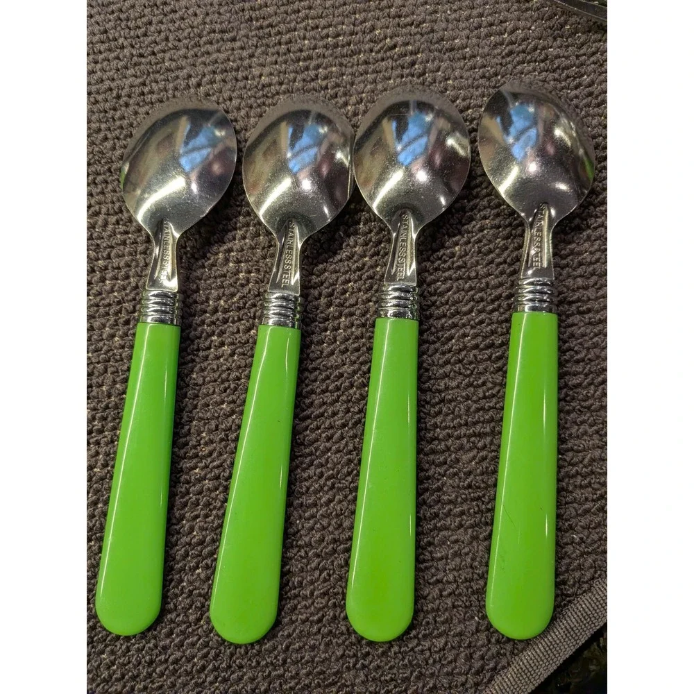 16-Pc Stainless Steel Flatware Set Lime Green Triple-Ring Bolster Handles